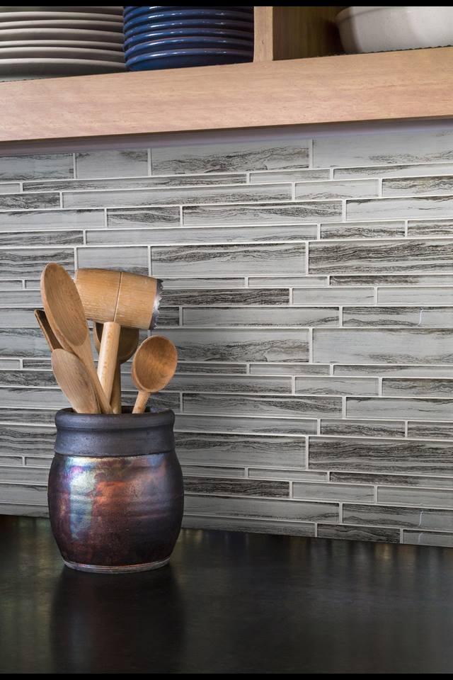 close up of rectangular mosaic tile backsplash | Zen Peace tile by Emser